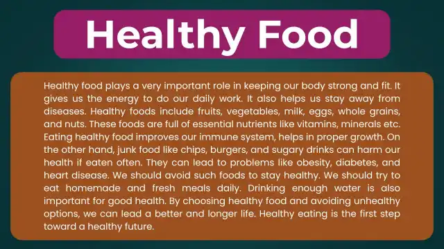 Healthy Food Essay 150 Words