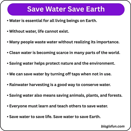 10 Lines on Save Water Save Earth