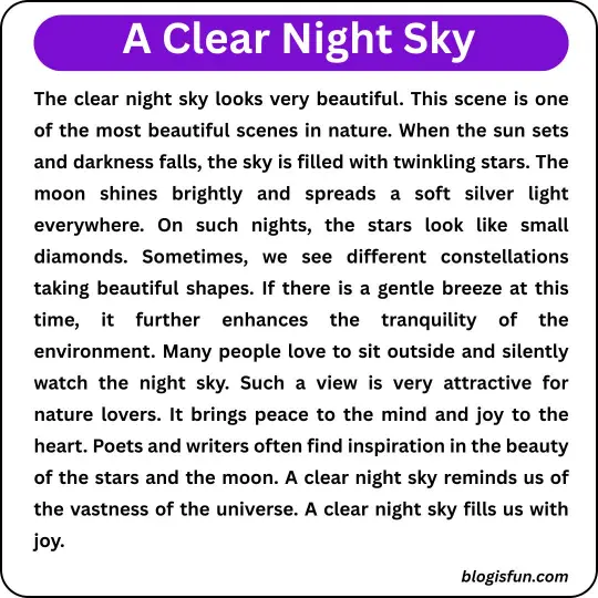 A Clear Night Sky Paragraph For Class 5