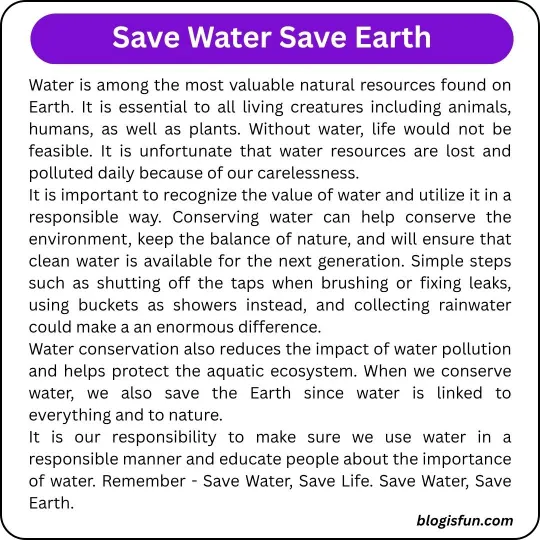 Essay on Save Water Save Earth