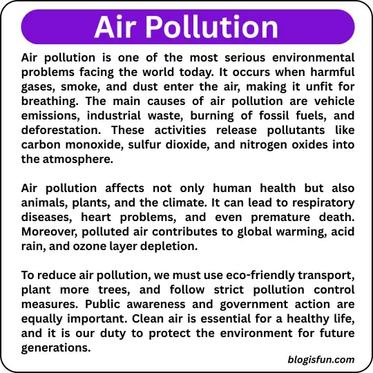Write an essay on air pollution 150 words